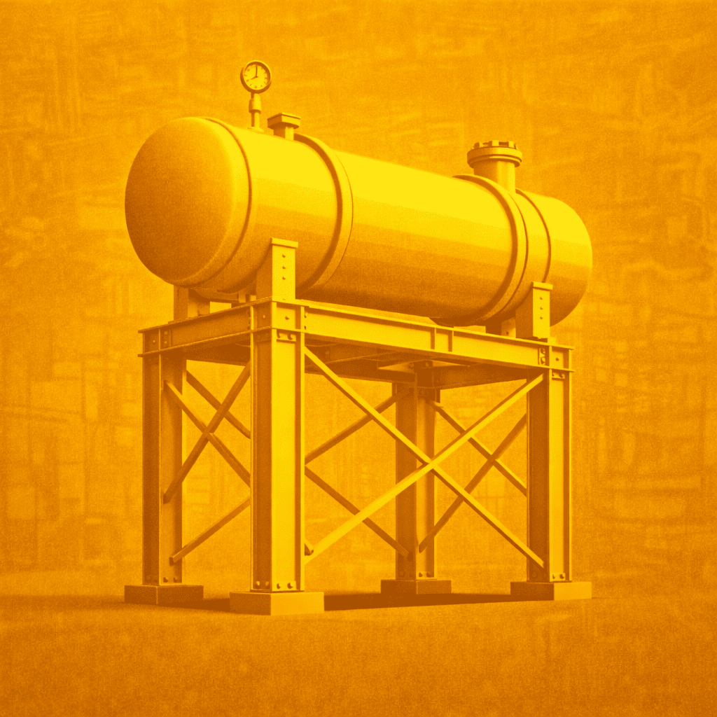 Industrial tank on support structure for certification testing.