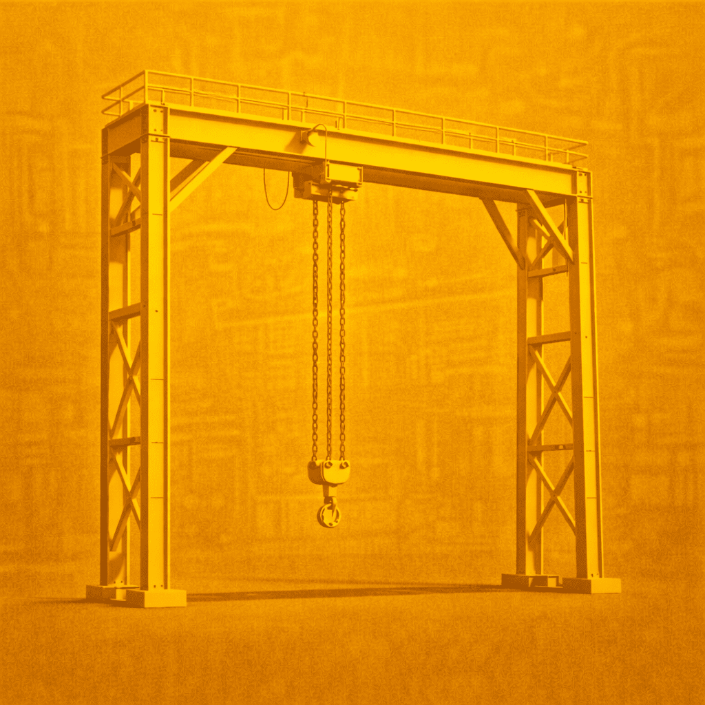 Industrial crane used for structural certification testing and inspections.