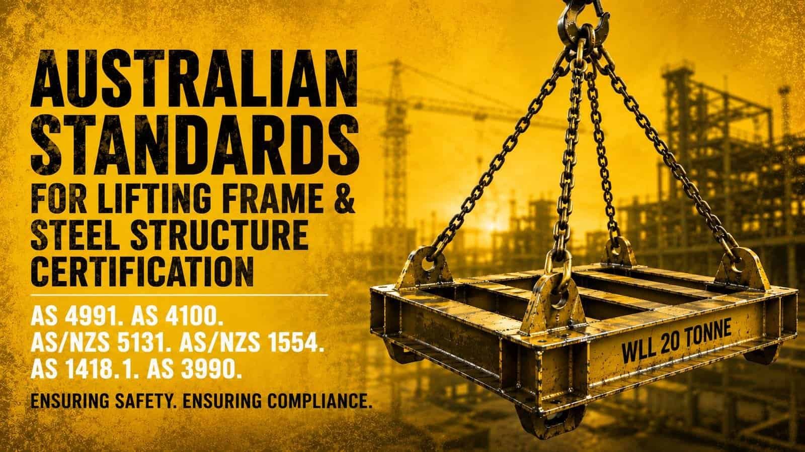 Australian Standards for lifting frame and steel structure certification with AS 4991, AS 4100, AS/NZS 5131 and AS/NZS 1554.